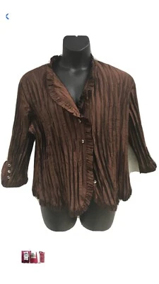 Blusa plisada Agora para mujer talla 1X marrón 3/4 mangas globo DG Foto 1 de 4