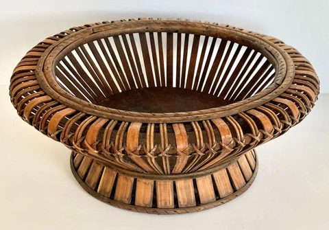 Vintage Large Wicker Pedestal Basket 14" Diameter Cover