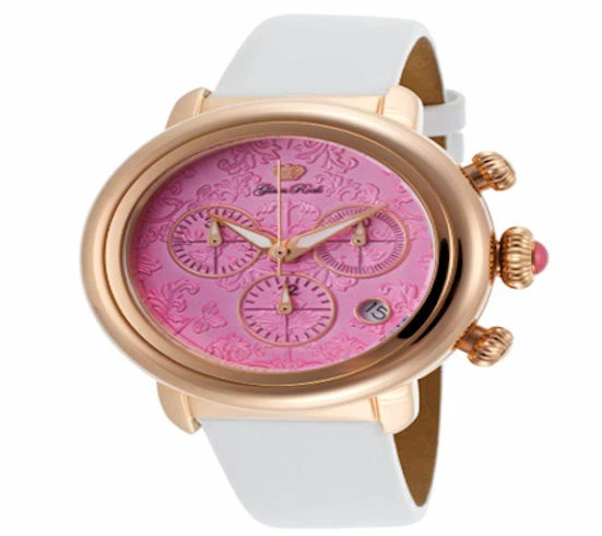 Glam Rock GR77108 Women Bal Harbour Chrono Pink Dial Rose Tone w White Band - Image 1 of 1