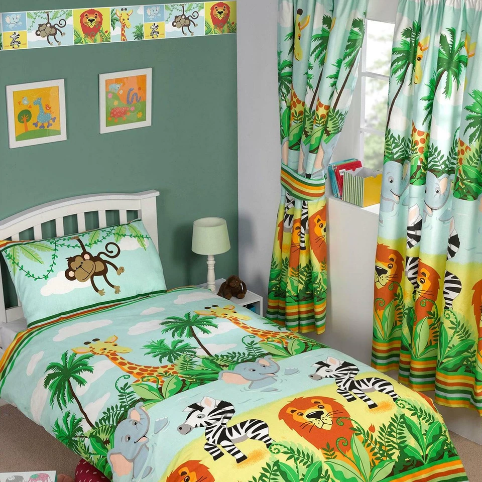 JUNGLE-TASTIC BEDROOM KIDS - SINGLE, DOUBLE, JUNIOR, CURTAINS, WALLPAPER BORDER  - Image 1 of 1