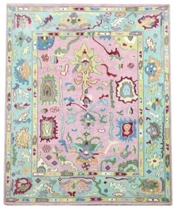 Pink Oushak Contemporary Turkish design Hand-Knotted Rugs to decor living area. - Picture 1 of 12