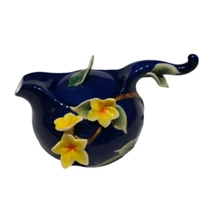 Sorelle Fine Porcelain Cobalt Blue Yellow Jasmine Flower Teapot 3.75"h x 6.25"L - Picture 1 of 10