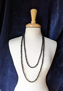 COLLANA Extra Lunga Nera Tribale Semi Naturali Perline 54" - Foto 1 di 12