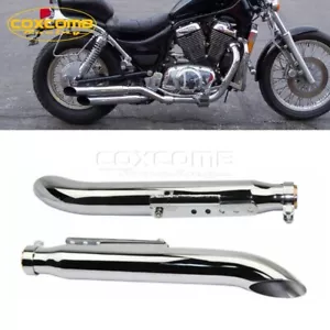 1Pair Chrome Slip-On Mufflers Slash Cut Silencer Pipe For Honda Suzuki VL125 800 - Picture 1 of 10