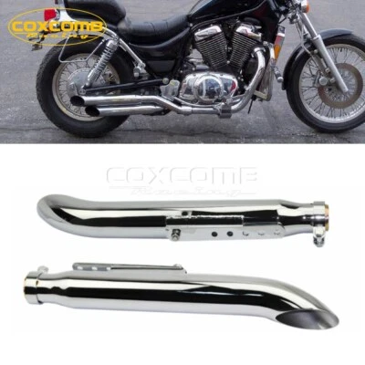 1 par de silenciadores cromados deslizables corte corte corte corte silenciador tubo para Honda Suzuki VL125 800 Foto 1 de 4