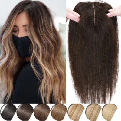 100% Remy Human Hair Topper Toupee Clip In Hairpiece Silk Top Piece Women Brown - Image 1 of 4