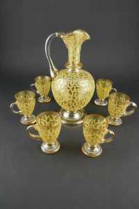  Likör Set um 1880 Karaffe/ 6 Henkelgläser (Fritz Heckert?) Goldfadendekor - Bild 1 von 12
