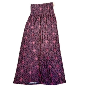 Maxi Skirt Wear High Waist/Fold Over Pink Burgundy Black Tile Pattern - Picture 1 of 13