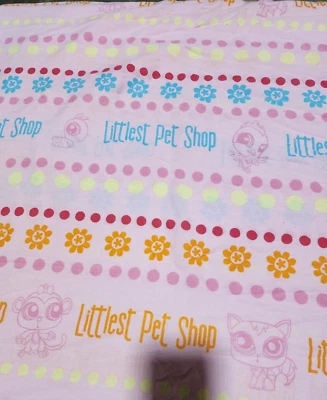 LPS Full Size Flat Sheet Littlest Pet Shop Bird Cat Monkey Craft Fabric Pink  - Image 1 of 4