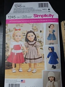 Simplicity 1245 by Keepers Dolly Duds `40 Dresses Coat Bonnet 18" Doll AG Molly - Picture 1 of 4