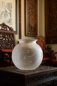 Jarrón grande Lalique Francia Xian dragón jarrón de cristal esmerilado base LED soplado a mano - Imagen 1 de 16