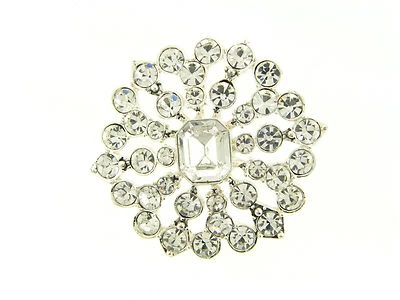 Prendedor grande firmado Liz Claiborne plateado cristal transparente elegante ráfaga brillante Foto 1 de 2