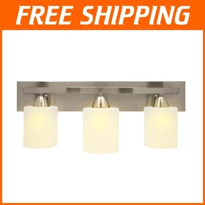 Elegant Brushed Nickel Vanity Light with Milk Glass Shades - 3 Light Fixture - Picture 1 of 10