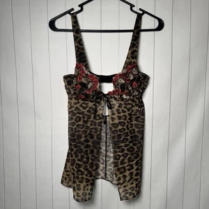 Vintage Fredericks Of Hollywood Leopard Print Chemise Lingerie Floral Cups M - Picture 1 of 9