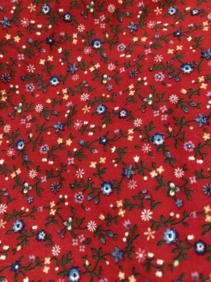 Cranston Fabric Tiny Blue White Flowers on Red Vintage 4.6 Yards x 44" Width - Image 1 of 3