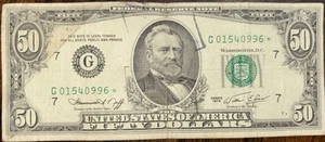 1974 FIFTY DOLLAR $50 STAR NOTE  U.S. CURRENCY- SERIAL NUMBER # G01540996* - Picture 1 of 6