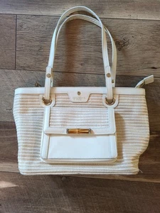 Spartina 449 Straw Off White Leather Handbag Old Money Preppy Beach - Picture 1 of 9