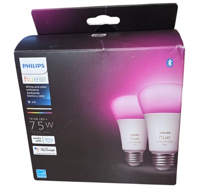 Philips Hue White & Color Ambiance 1100lm LED Smart Bulb E26 2-Pack New Sealed - Image 1 of 4