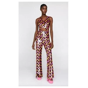 NASTY GAL Check Sequin Cut Out Flare Jumpsuit - Picture 1 of 13