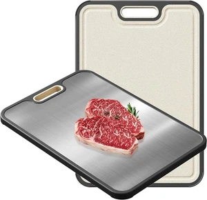 Chopping Board Double Sided Stainless Steel Wheat Straw Cutting Boards Kitchen - Picture 1 of 13