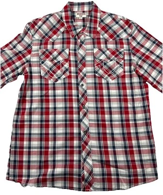 Camisa True Religion Hombre Grande Roja Blanca Azul A Cuadros Manga Larga Con Botones  Foto 1 de 4
