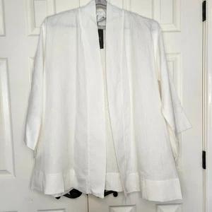 MARIELLE ALMELO Linen Open Front Cardigan White Egyptian Cotton Women's One Size - Picture 1 of 6