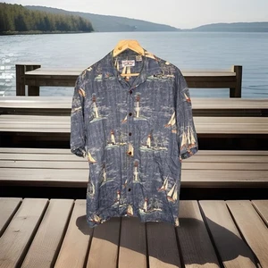 Boca Classics Men's Button Up Shirt blue with lighthouses Size Medium - Picture 1 of 4