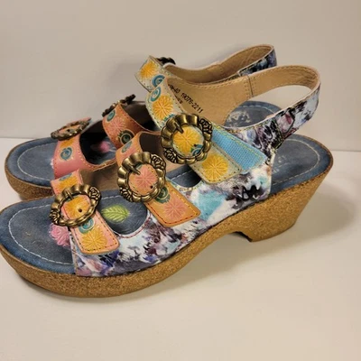 L’Artiste Spring Step Filippa Floral Leather Wedge Sandals EU 40 US 9 Multi - Image 1 of 4