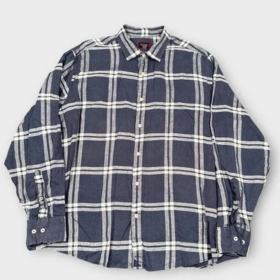 UNTUCKit Shirt Mens XXL Navy Blue White Plaid Linen Long Sleeve Button Up - Image 1 of 4