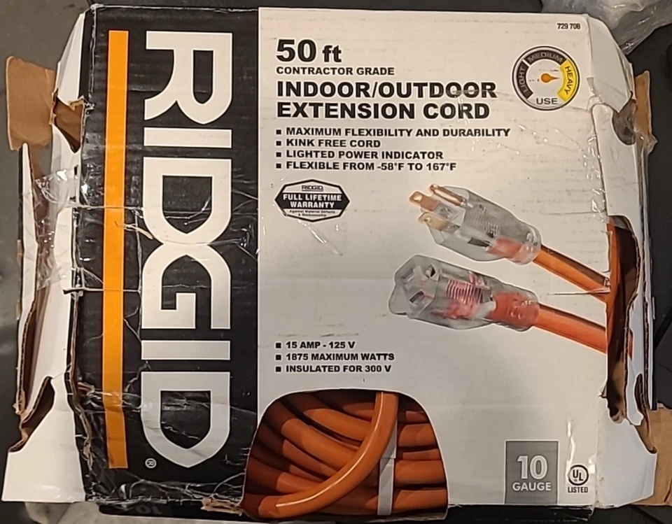 Cable de extensión interior/exterior Ridgid 68050RGD 10/3 50 ft SJTW Foto 1 de 1