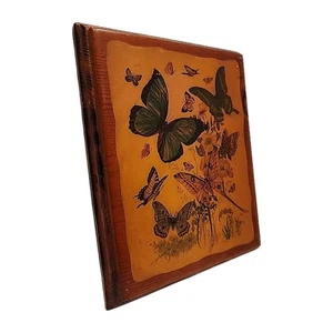 Seltener MCM Massivholzrahmen lackiert Schmetterling Gemälde. Wandrelief. Rustikal - Bild 1 von 14