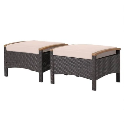 Costway Outdoor Ottomans 20"Lx25"Wx16"H Cushion Polyester Foam Beige/Tan 2-PCs - Image 1 of 4