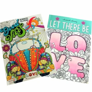 Lot Of 2 Advanced Coloring Books Good Vibes Let There Be Love 30 Pages Each - Picture 1 of 10