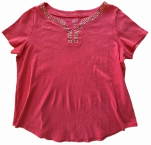 Westport 1962 Woman 1X Orange Short Sleeve Pullover Embellished V-Neck Top - Picture 1 of 8