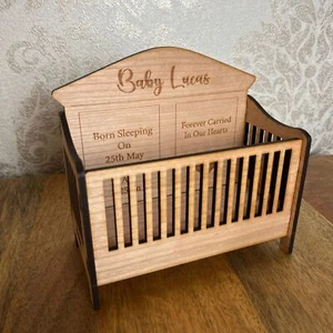 Personalised Angel Baby Memorial Gift Miniature Crib Wood Engraved Baby Loss Cot - Picture 1 of 6