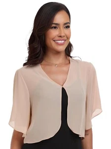 Women's Chiffon Cropped Cardigan Lightweight Bolero Shrugs Short Sleeve - Picture 1 of 7