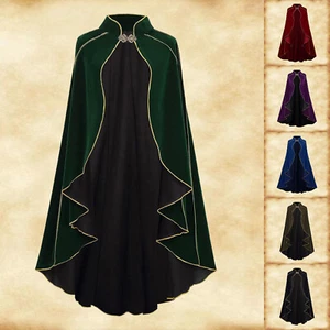 Gothic Stand-up Collar Cloak Medieval Retro Court Velvet Cape for Adult Cosplay - Picture 1 of 31