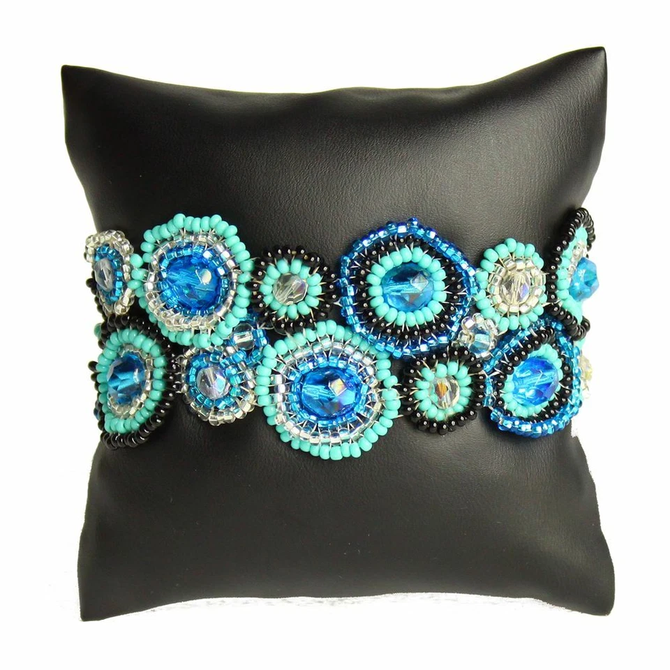 Bracelete tcheco de contas de vidro halo punho TURQUESA, PRETO, PRATA Guatemala - Imagem 1 de 1