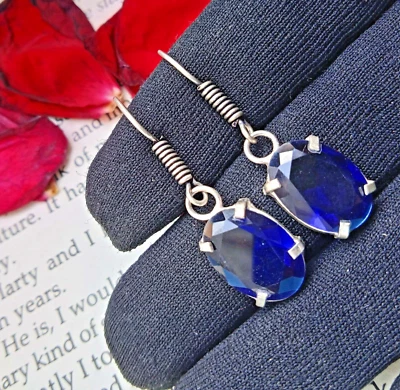 Elegantes pendientes de regalo de gancho enchapados en plata de ley 925 con topacio facetado de vidrio ~ Foto 1 de 2