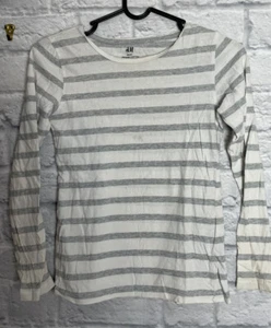 Long sleeved white and grey T-shirt size 8-10 years 100% organic cotton H&M 8007 - Picture 1 of 5