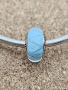 925 Sterling Silver Blue Zigzag Glass Murano European Charm Bead Stamped - Picture 1 of 3