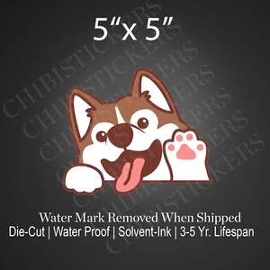 Siberian Husky Waving hi Cute Dog Peeker Sticker Vinyl Waterproof - Picture 1 of 2
