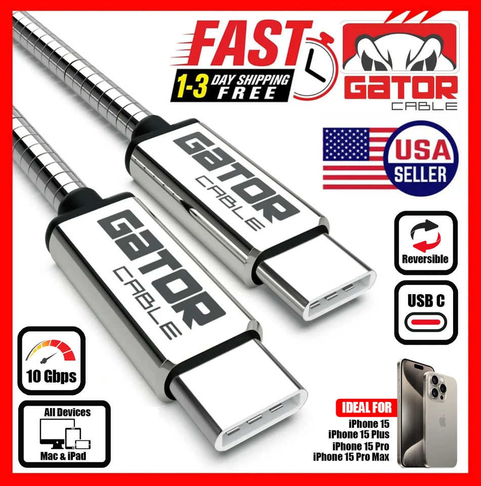 USB-C to USB-C Fast Charger Cable Data PD 30W For iPhone 15 16 Plus Pro Max - Image 1 of 4