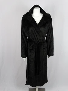 Womens Ladies Black Fluffy Hooded Robe Super Soft Plush Warm Spa Bathrobe - Picture 1 of 7