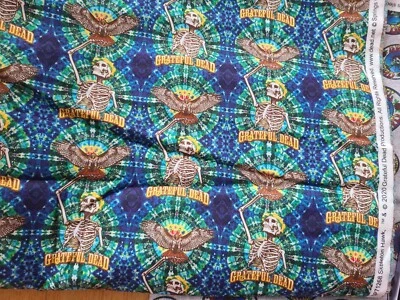 NOS Grateful Dead Sphere Psychedelic Skeleton Hawk Fabric Springs Creative 1.25y - Image 1 of 4