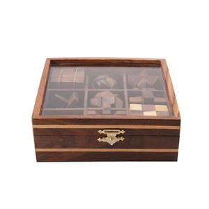 STEM brain teaser puzzle set, 9 wooden mechanical puzzles, IQ logical game - Picture 1 of 7