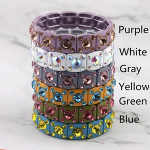 Crystal Pave 1.5cm Painting Square Stretch Bracelets Bangles Chrstmas Jewelry - Bild 1 von 23