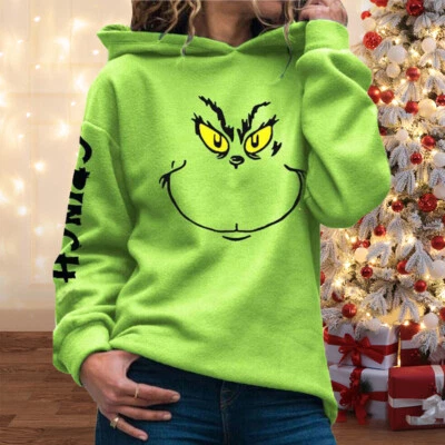 Christmas Women The Grinch Hoodies Hooded Sweatshirt Hooded Jumper Pullover Tops - Image 1 of 4