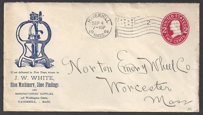HAVERHILL, MA ~ J. W. WHITE, Shoe Machinery & Supplies ~ ILLUS. ADV. COVER 1908 - Image 1 of 2