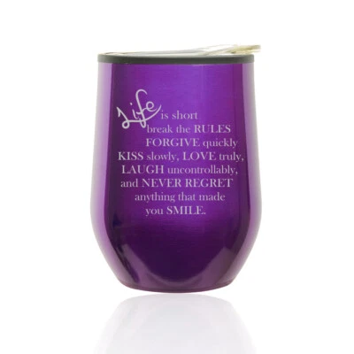 Vaso de vino sin tallo taza de viaje de café taza de vidrio con tapa Life is Short Quote Foto 1 de 4